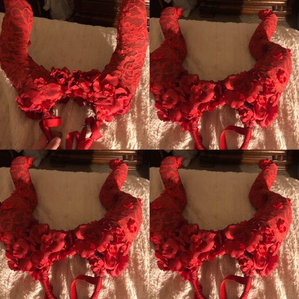 Red sturdy horns hand made , worn once for cosplay costume .